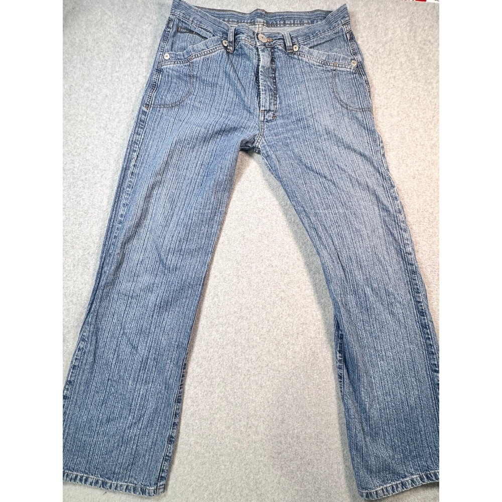 Diesel Blue Pinstripe Textured Straight Leg Jeans Womens 32x31.5 Y2K Vintage